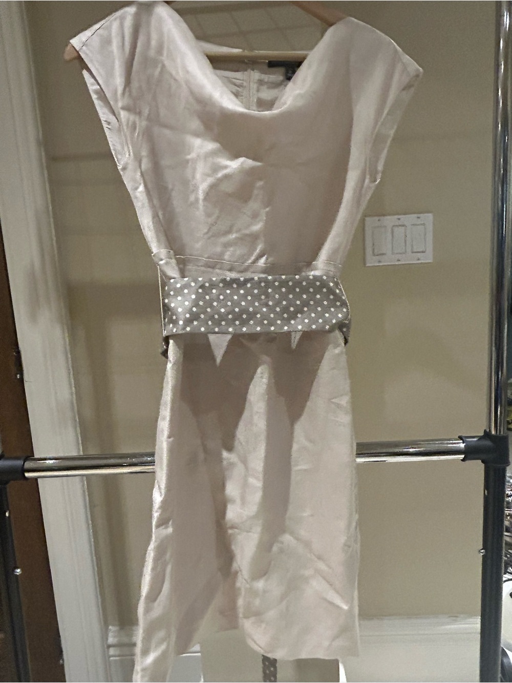 Banana Republic Cream Midi Dress with Polka Dot Waistband